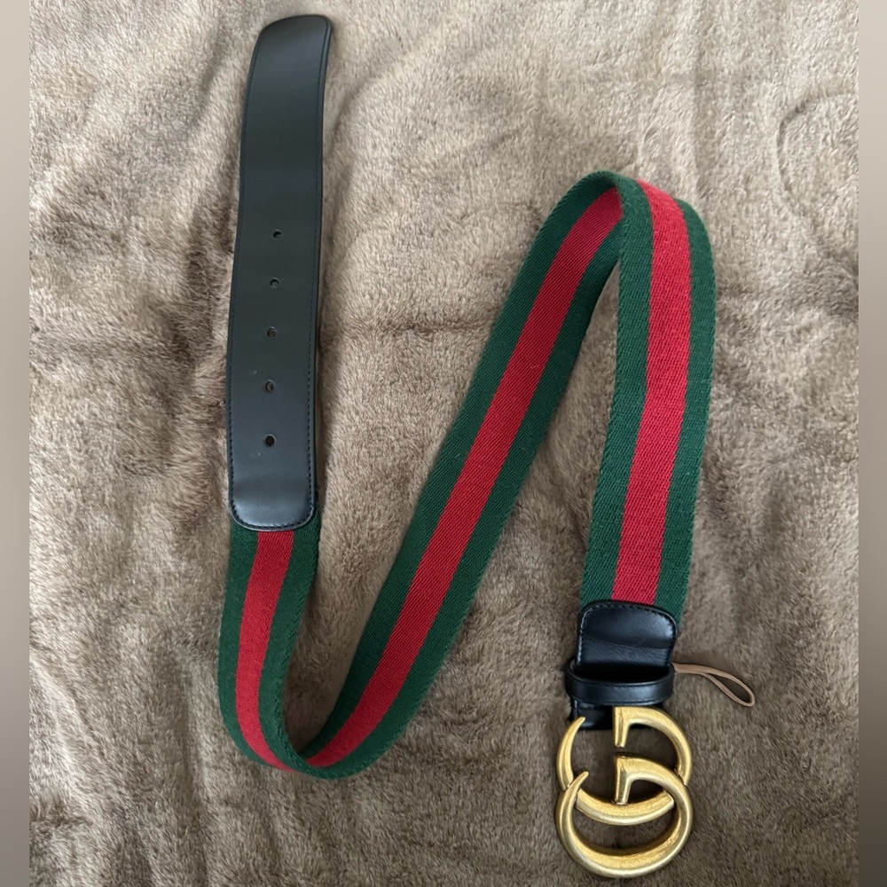 Authentic Gucci GG Marmont Green, Red WEB Leather Black Belt 105cm, Fits 36-38 W - Picture 5 of 6